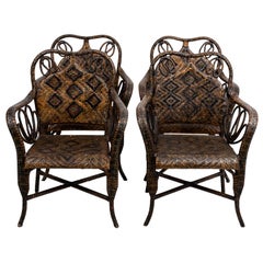 Set of Four French Cane Woven Armchairs