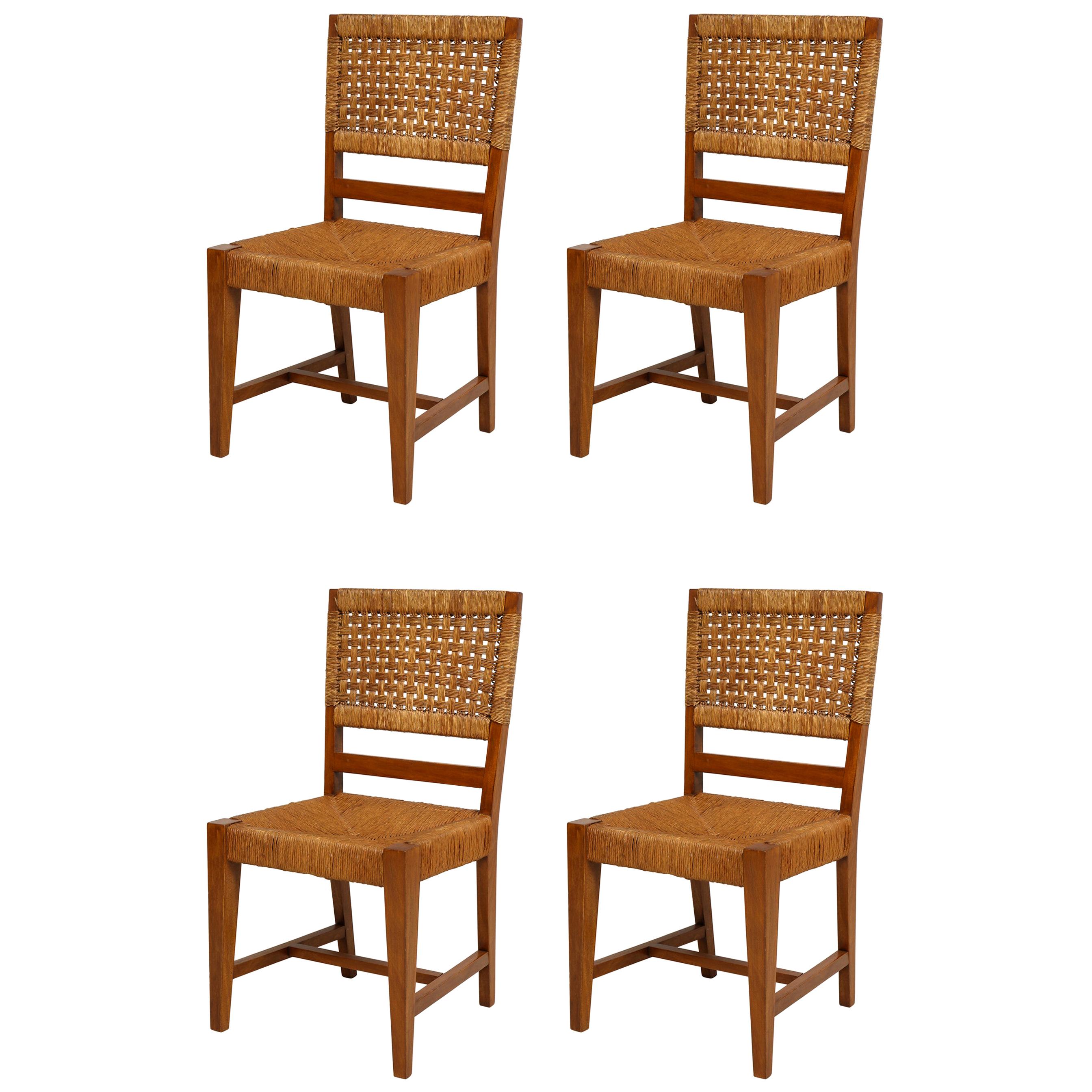 Set of Four French Caned Chairs from 1940s-1950s
