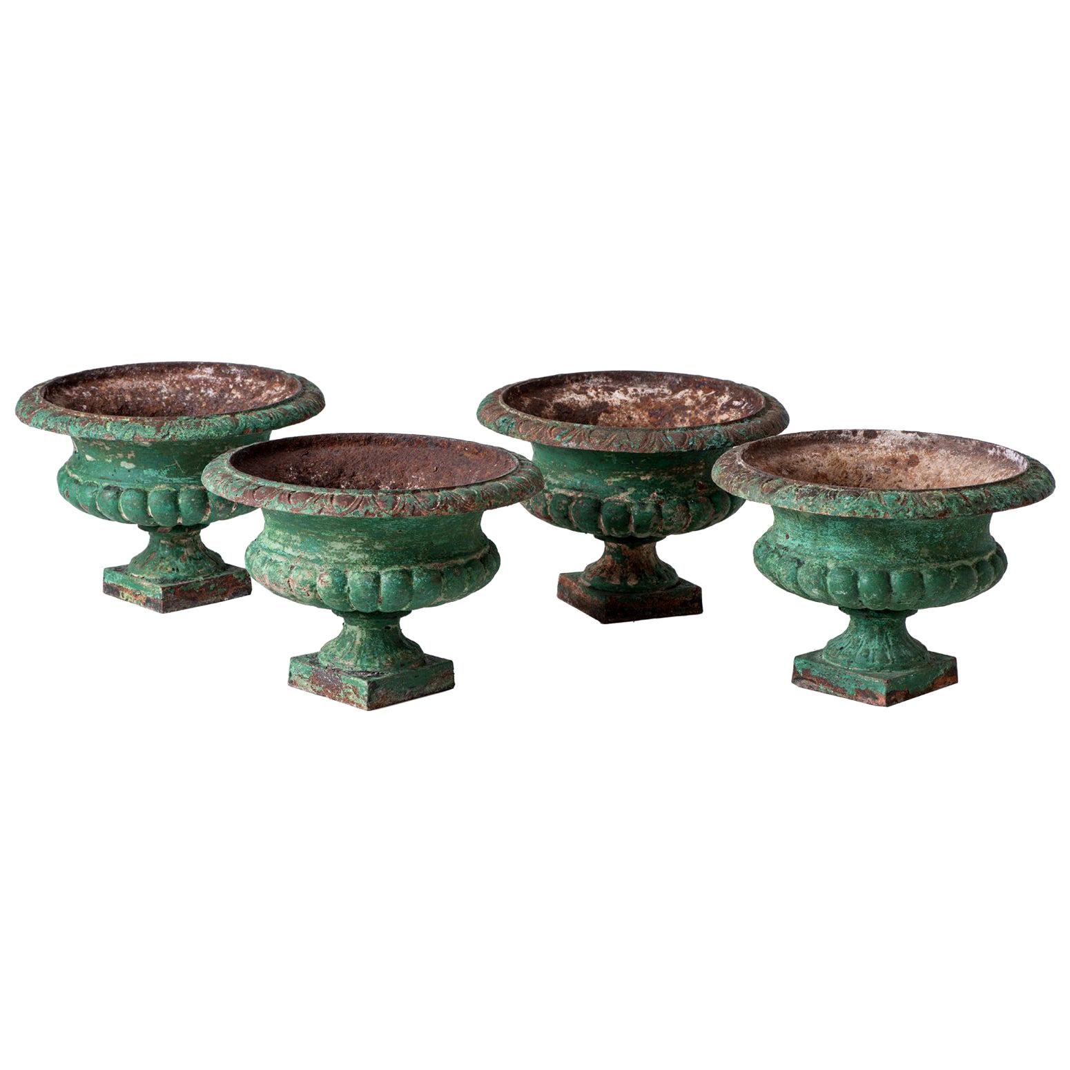Set of Four French Cast Iron Garden Urns, circa 1900