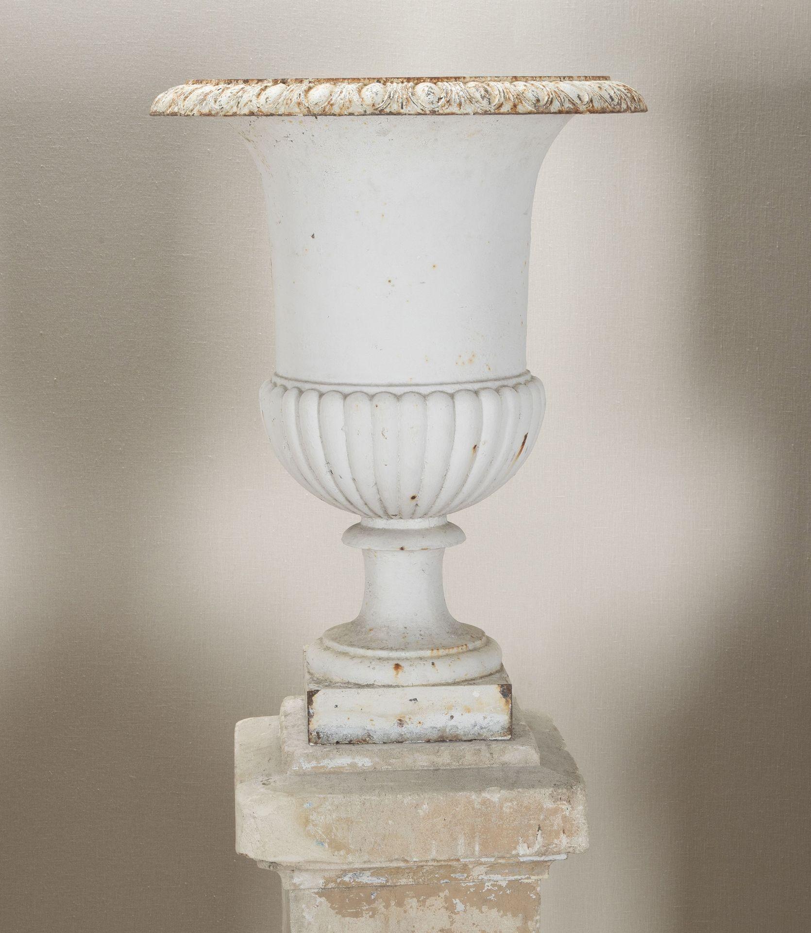 19th Century Set of Four French Cast Iron Urns on Stone Plinths For Sale