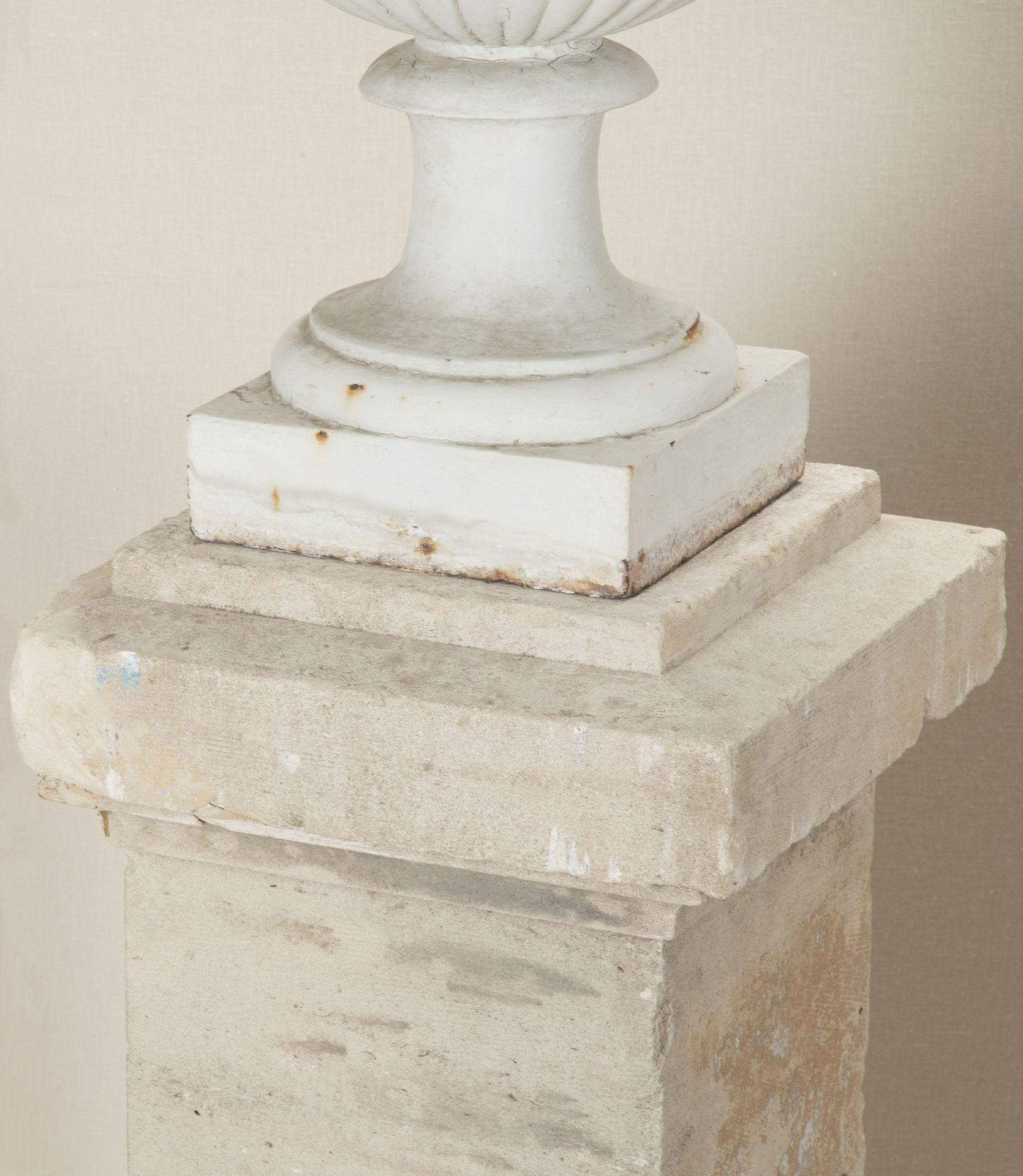 Set of Four French Cast Iron Urns on Stone Plinths For Sale 2
