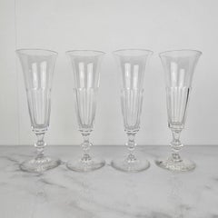 Set of Four French Champagne Flutes in Crystal Glass, Ca. 1880