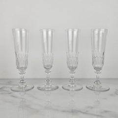 Set of Four French Champagne Flutes in Crystal Glass, Ca. 1890