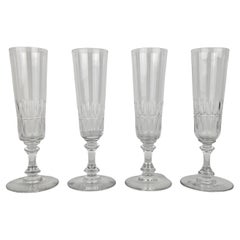 Set of Four French Champagne Flutes in Crystal Glass, Ca. 1890