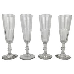 Set of Four French Champagne Flutes in Glass, Ca. 1870