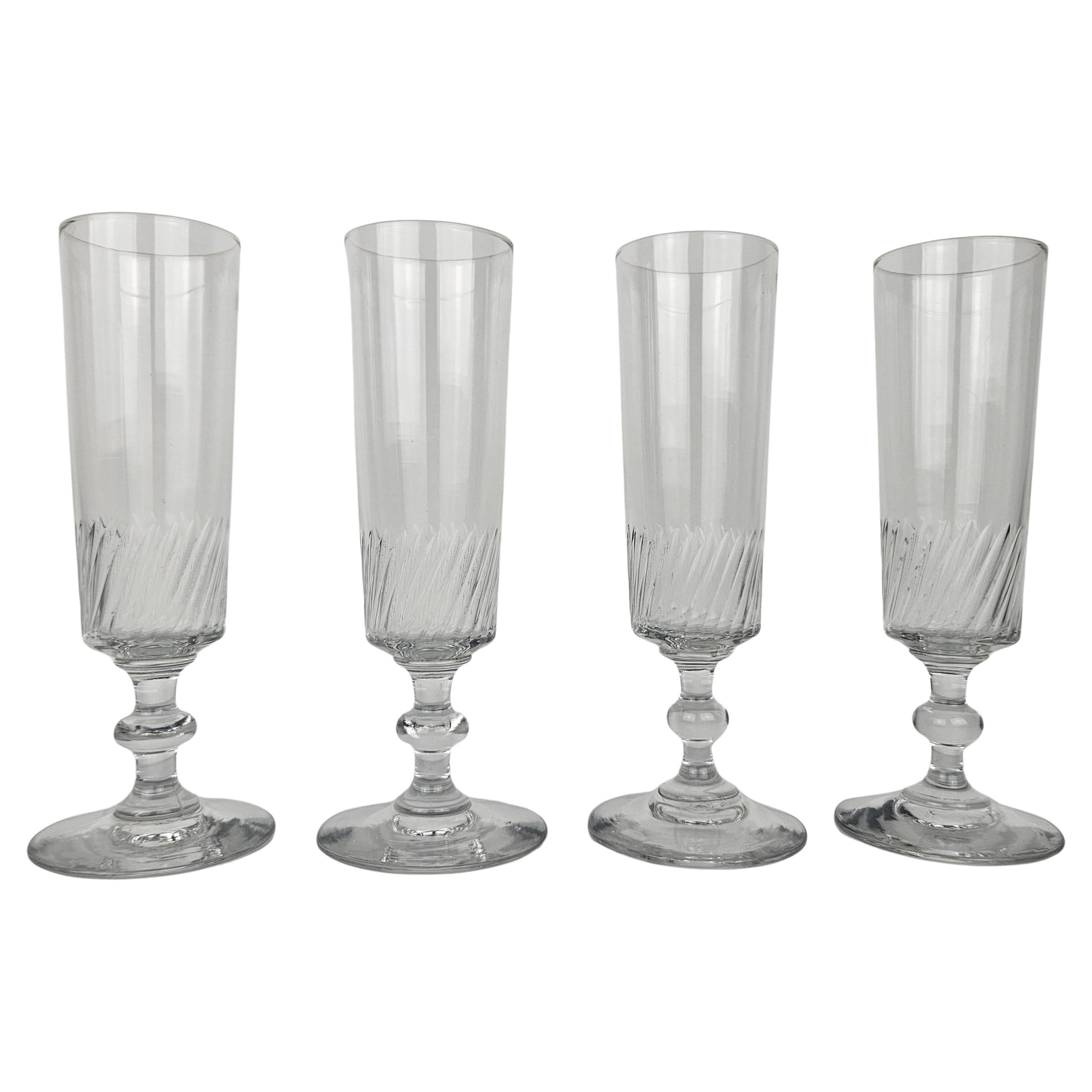 Set of Four French Champagne Flutes in Glass, Ca. 1890