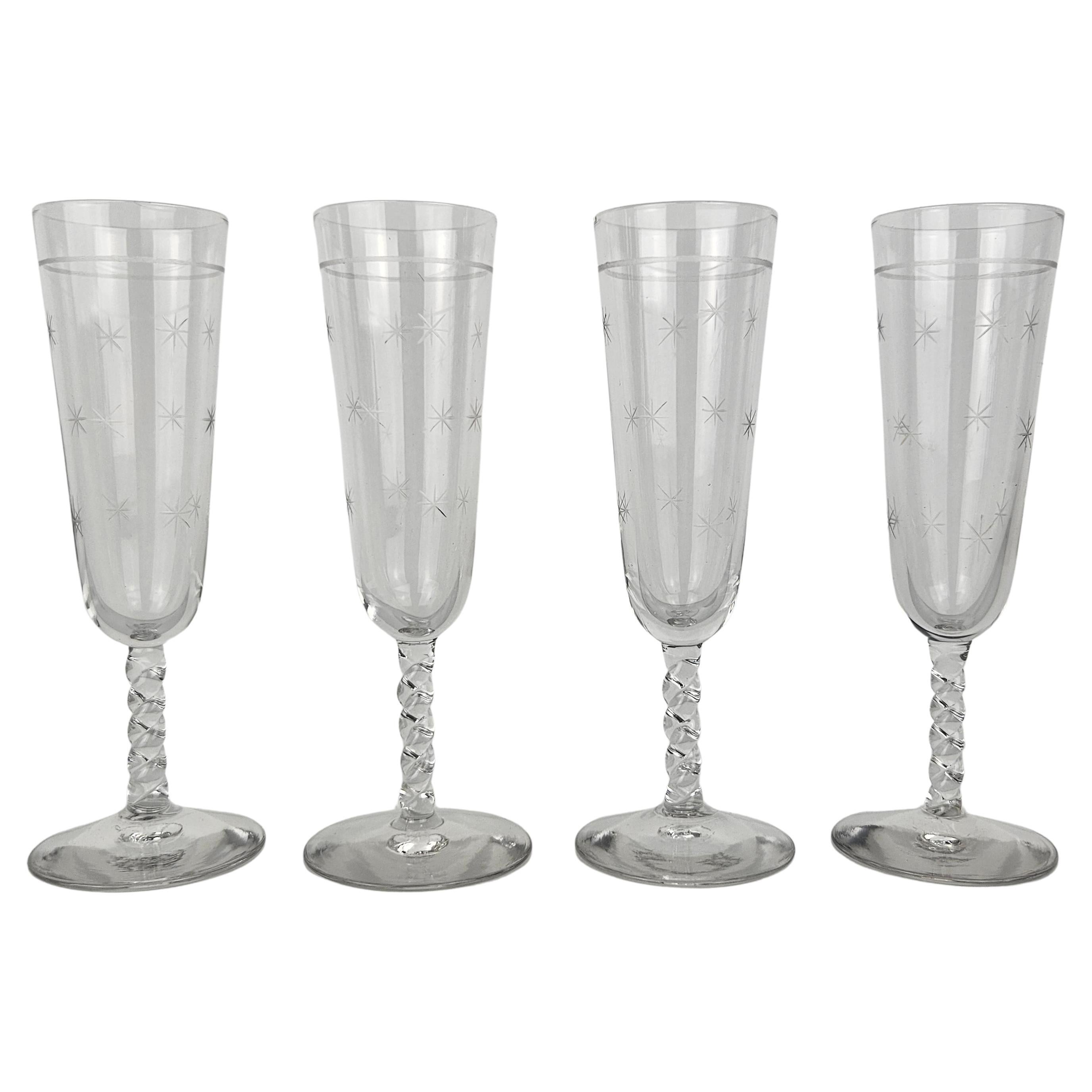 Set of Four French Champagne Flutes in Glass, Ca. 1900