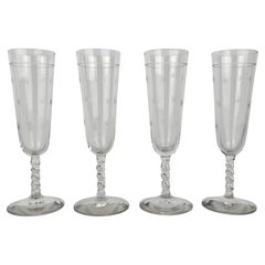 Set of Four French Champagne Flutes in Glass, Ca. 1900