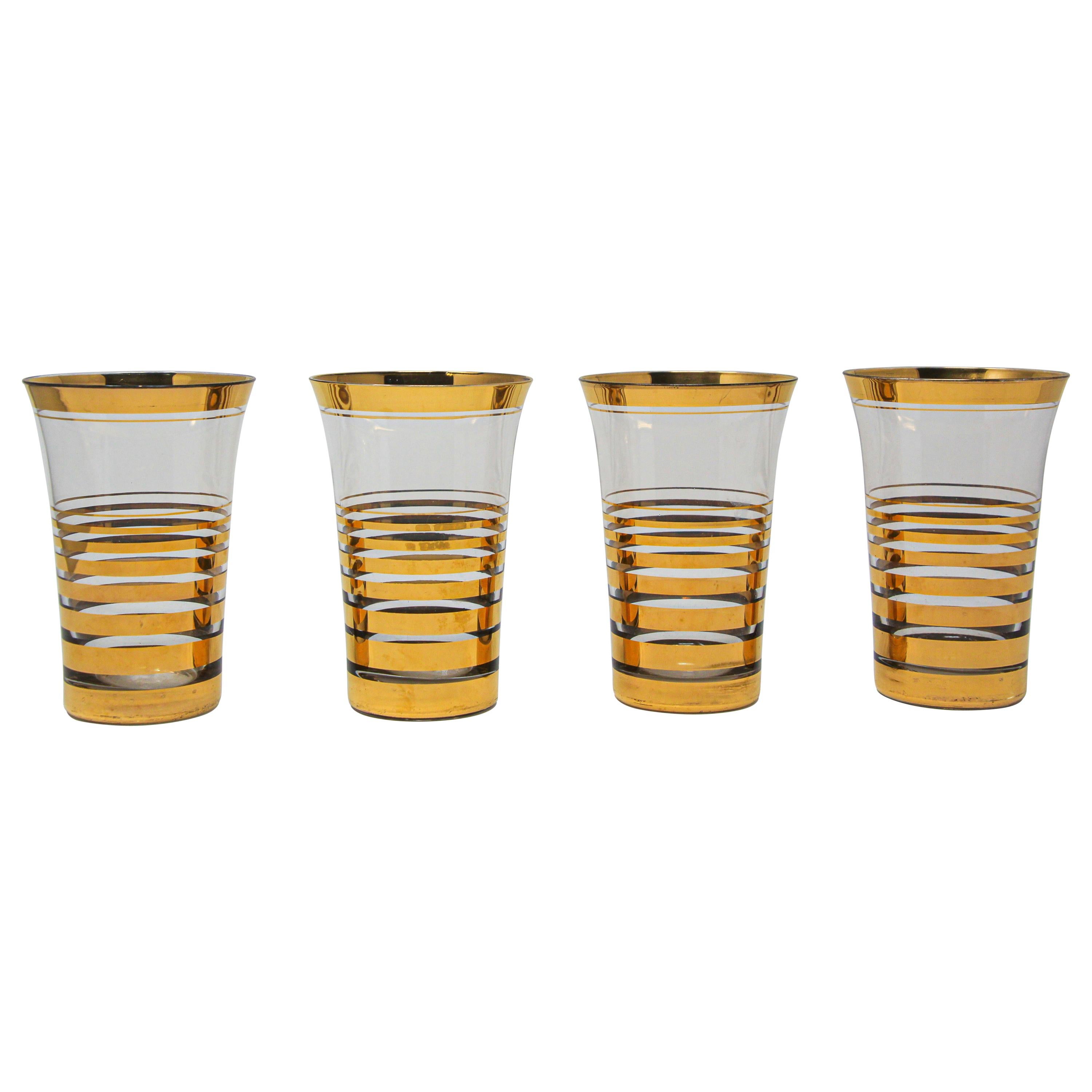 Set of Four French Cocktail Glasses with 22-Karat Gold Design For Sale