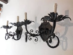 Set of Four French Crest Wrought Iron Sconces, circa 1920