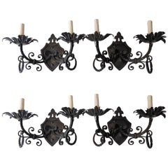 Set of Four French Crest Wrought Iron Sconces, circa 1920