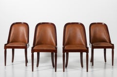 Set of Four French Deco Dining Chairs in Mahogany Upholstered in Ostrich Leather