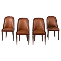 Set of Four French Deco Dining Chairs in Mahogany Upholstered in Ostrich Leather