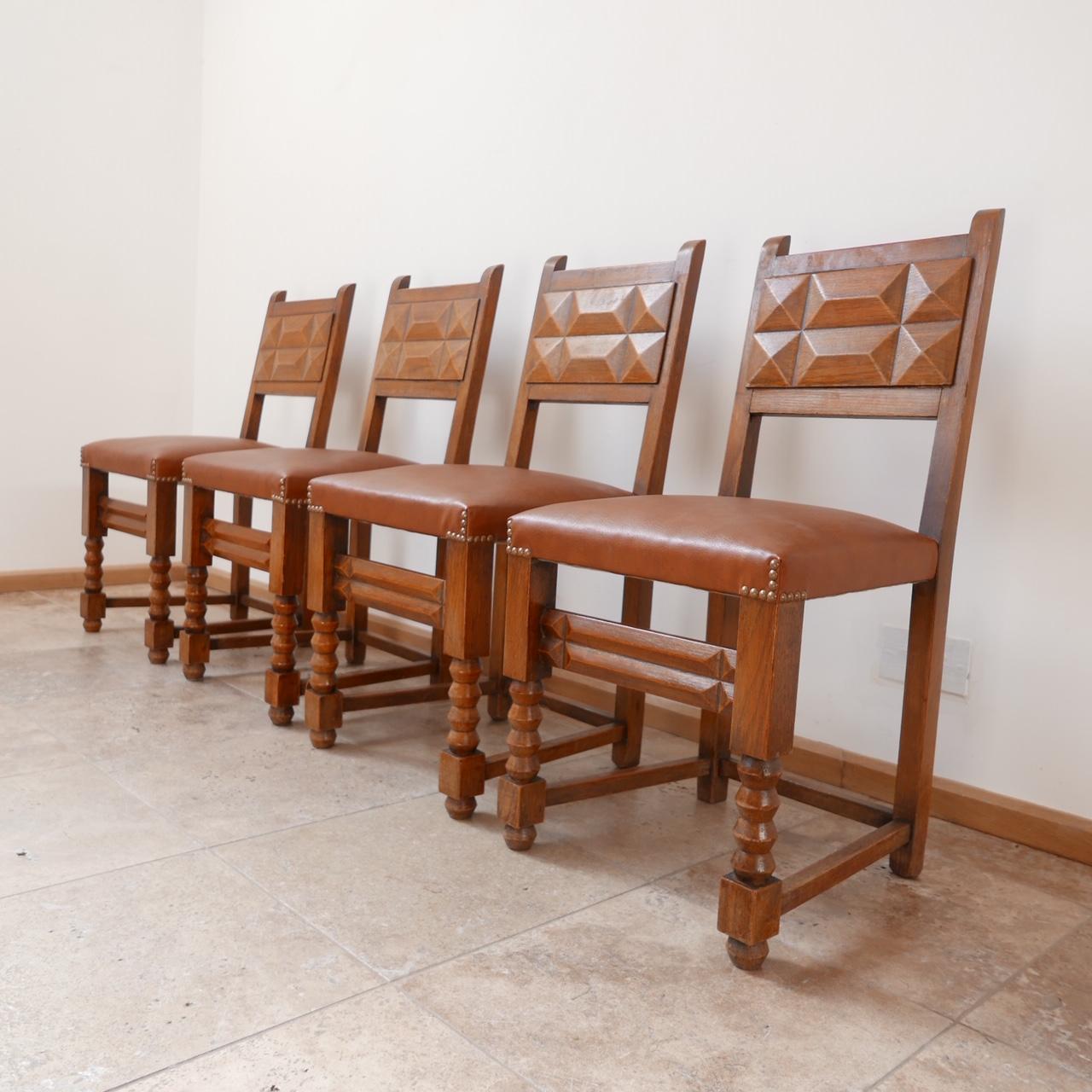 20th Century Set of Four French Deco Dining Chairs in Manner of Charles Dudouyt For Sale