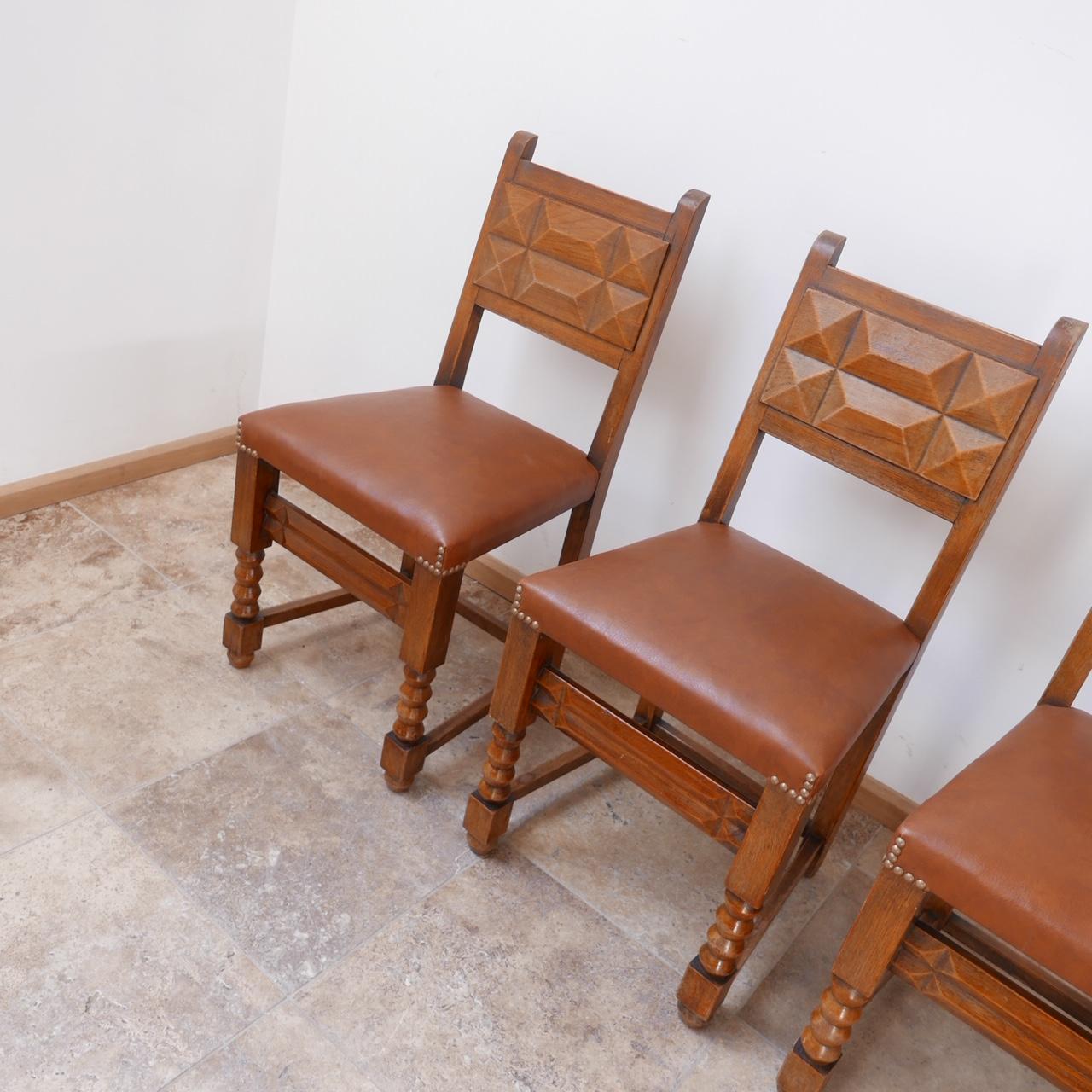 Leather Set of Four French Deco Dining Chairs in Manner of Charles Dudouyt For Sale