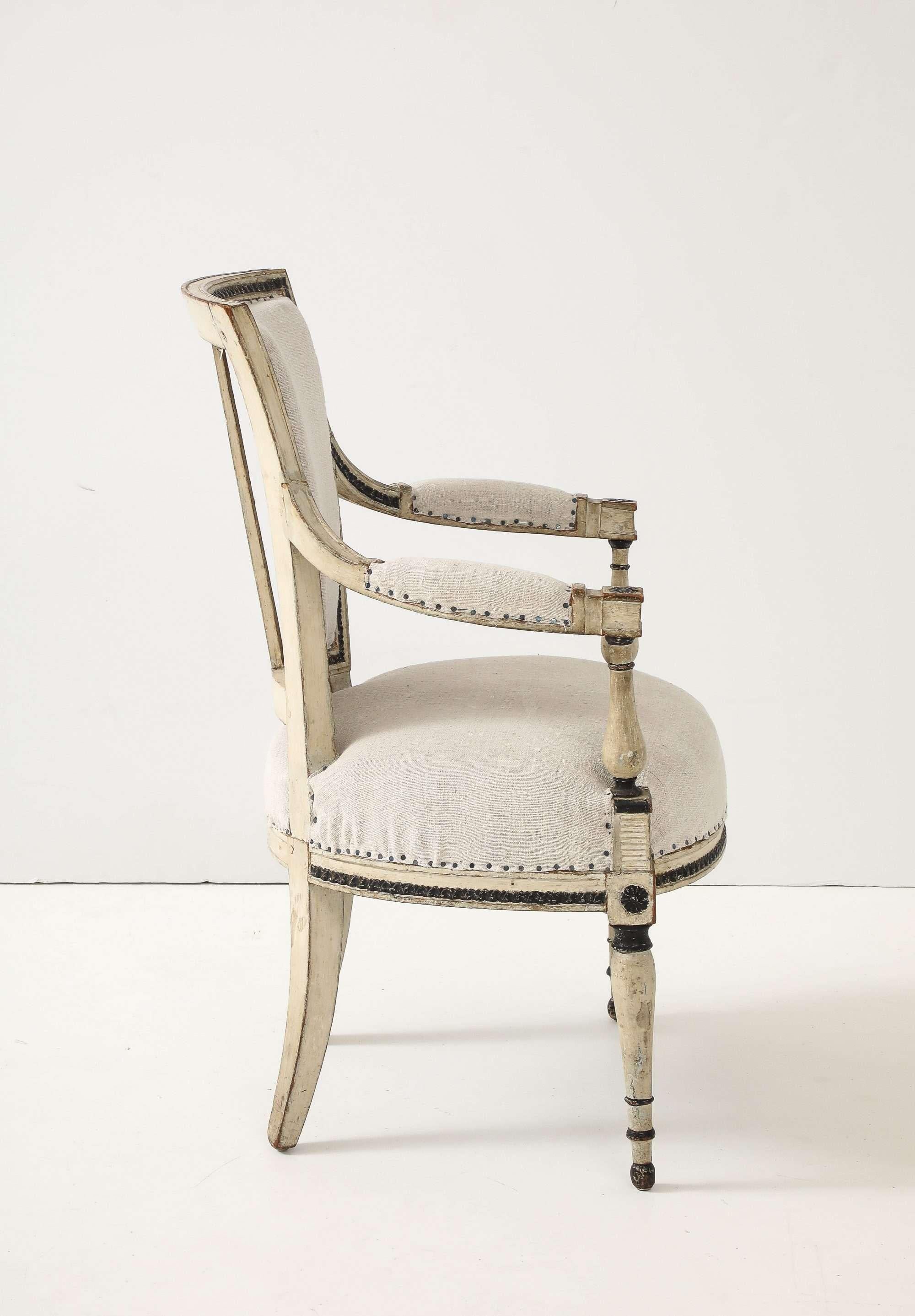 Louis XVI Set of Four French Directoire Painted Fauteuils For Sale