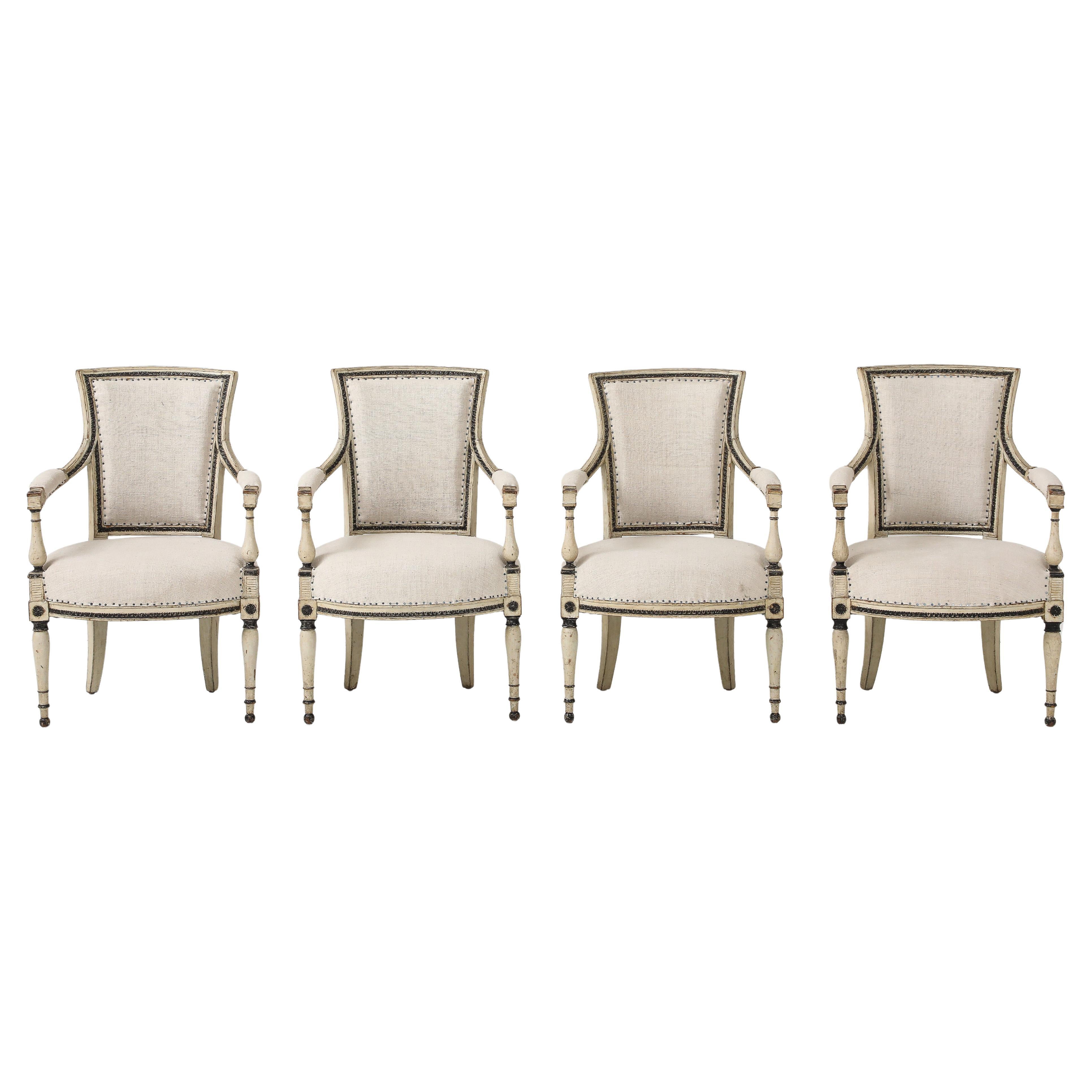 Set of Four French Directoire Painted Fauteuils For Sale