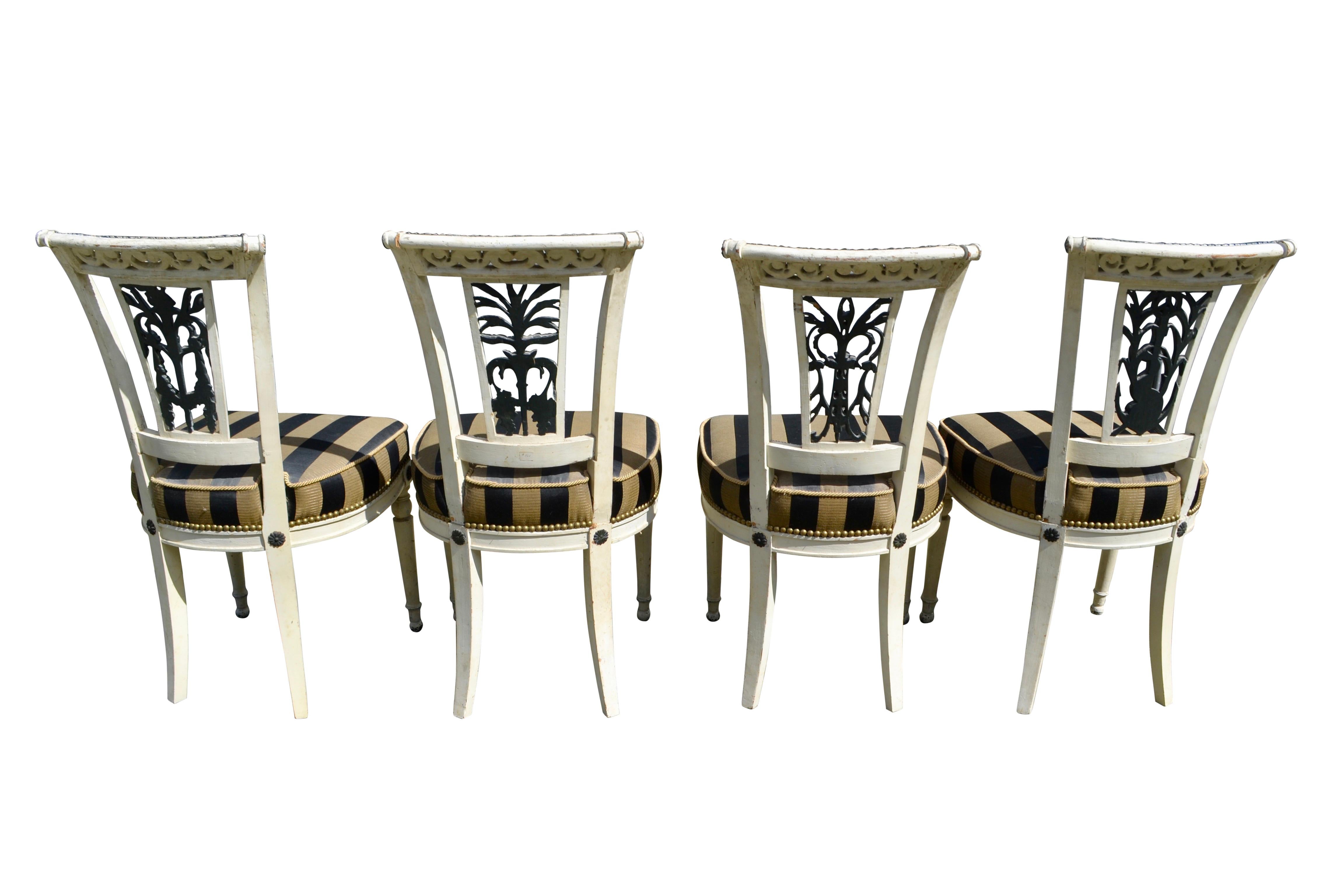 Set of Four French Directoire Period Painted Side Chairs For Sale 1