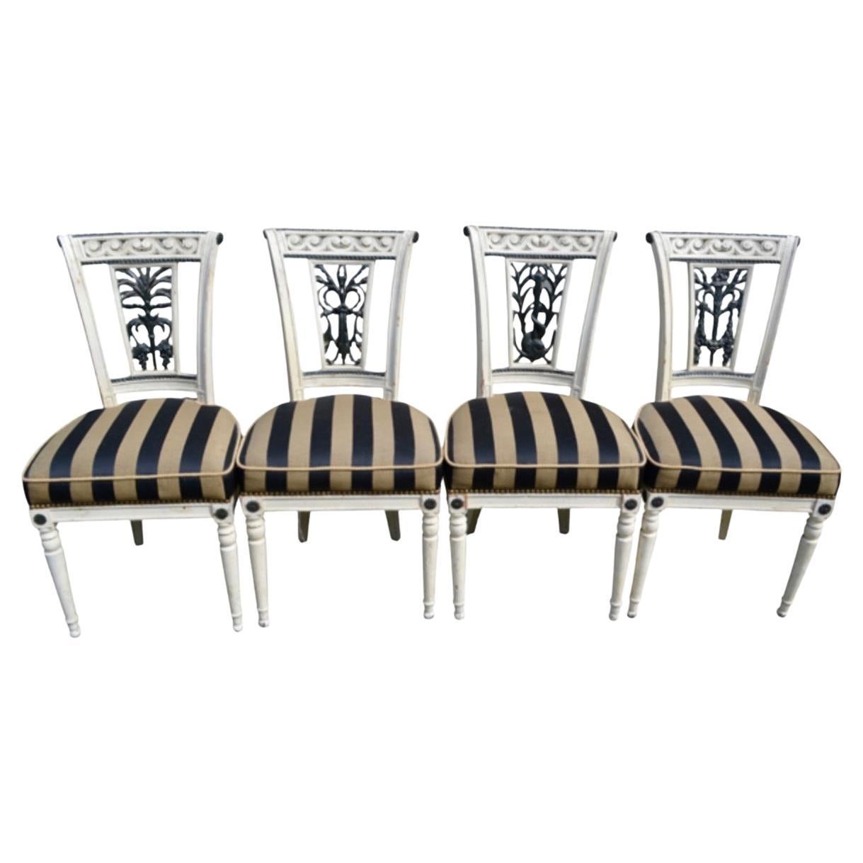 Set of Four French Directoire Period Painted Side Chairs For Sale