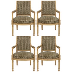 Set Of Four French Early 19th Century Directoire St. Patinated Wood Armchairs