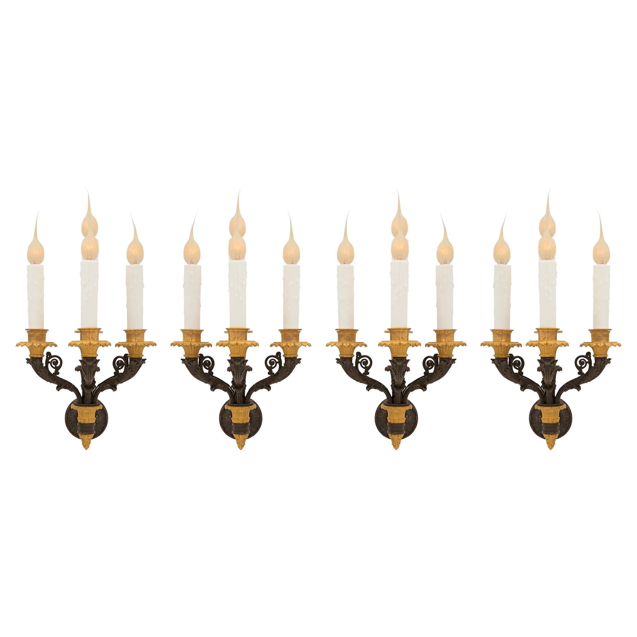 Set of Four French Early 19th Century First Empire Period Four-Arm Sconces For Sale