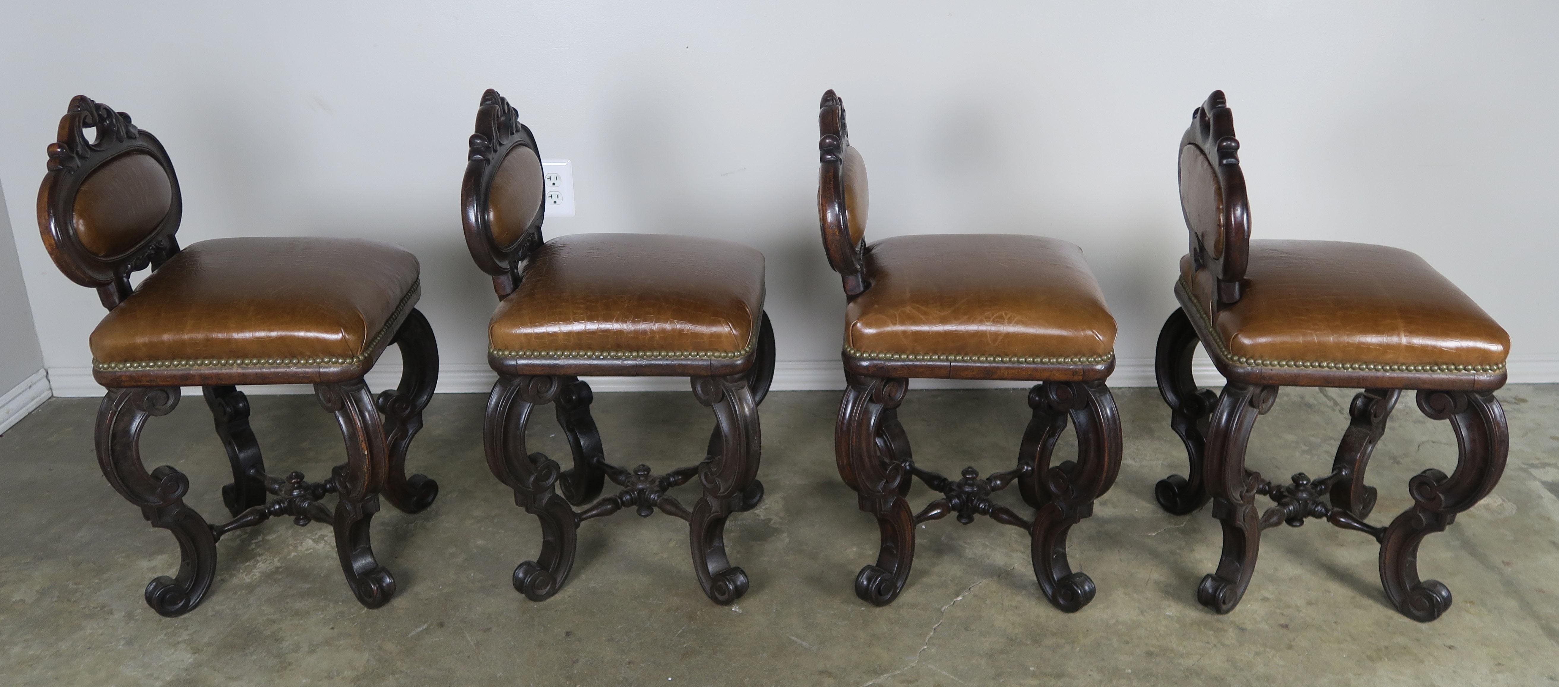 Set of Four French Embossed Leather Stools, circa 1900 For Sale 2