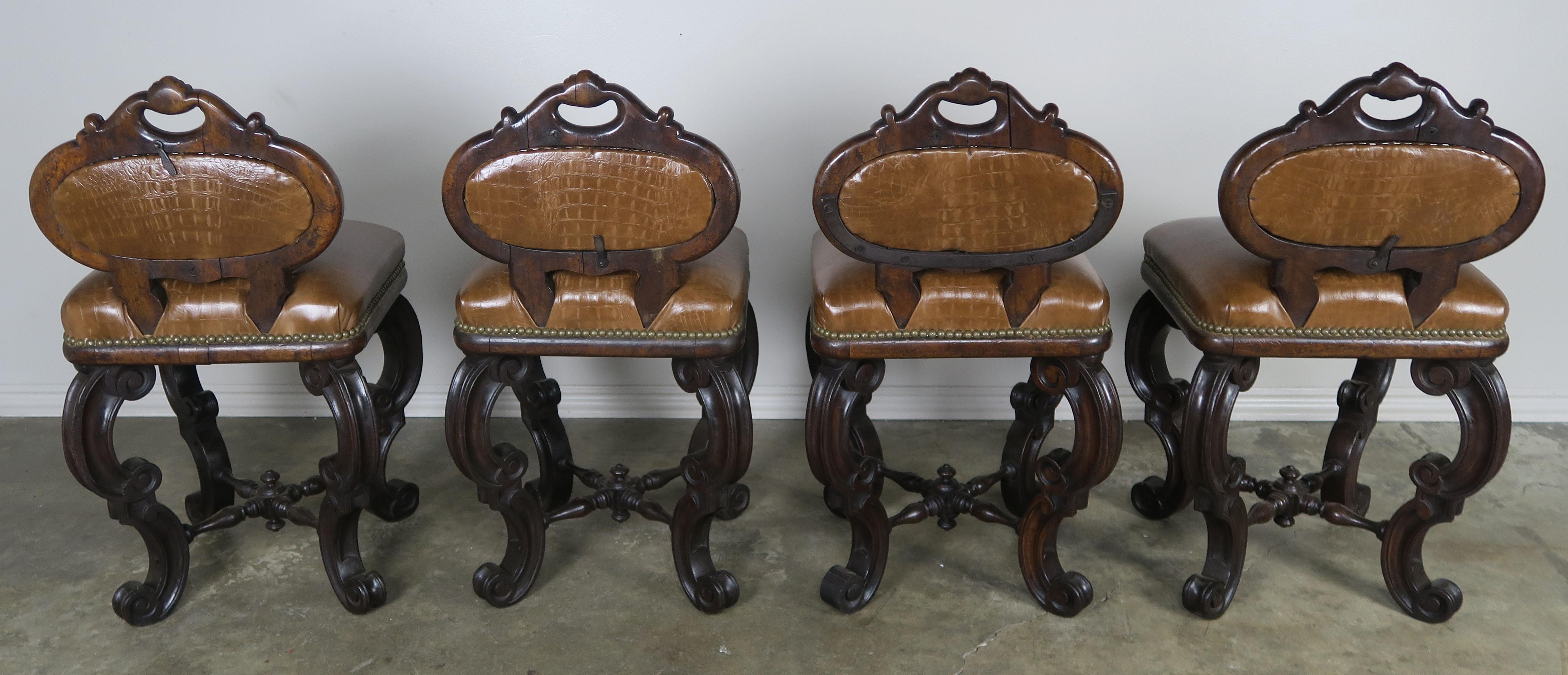 Set of Four French Embossed Leather Stools, circa 1900 For Sale 3