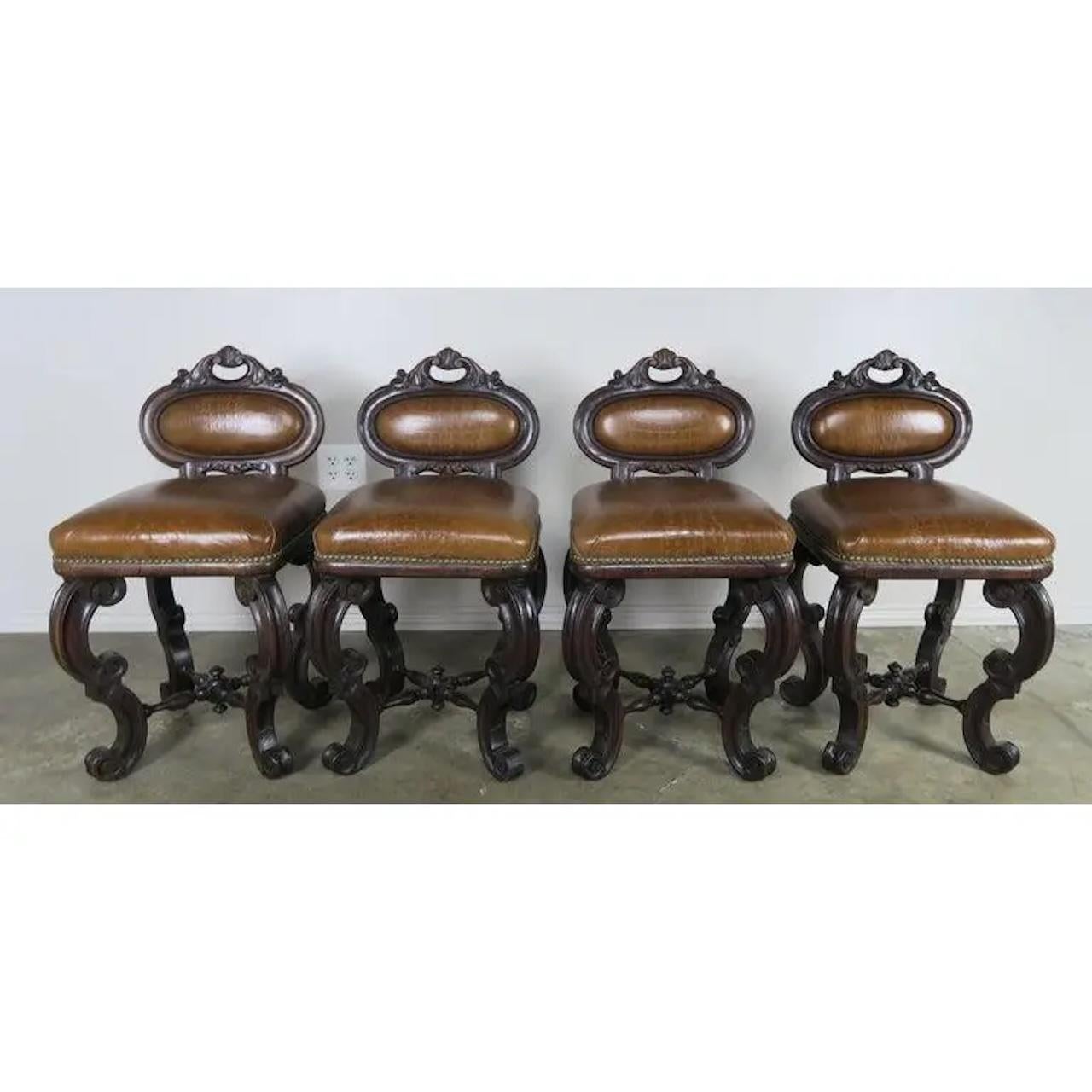 Set of Four French Embossed Leather Stools, circa 1900 For Sale 5