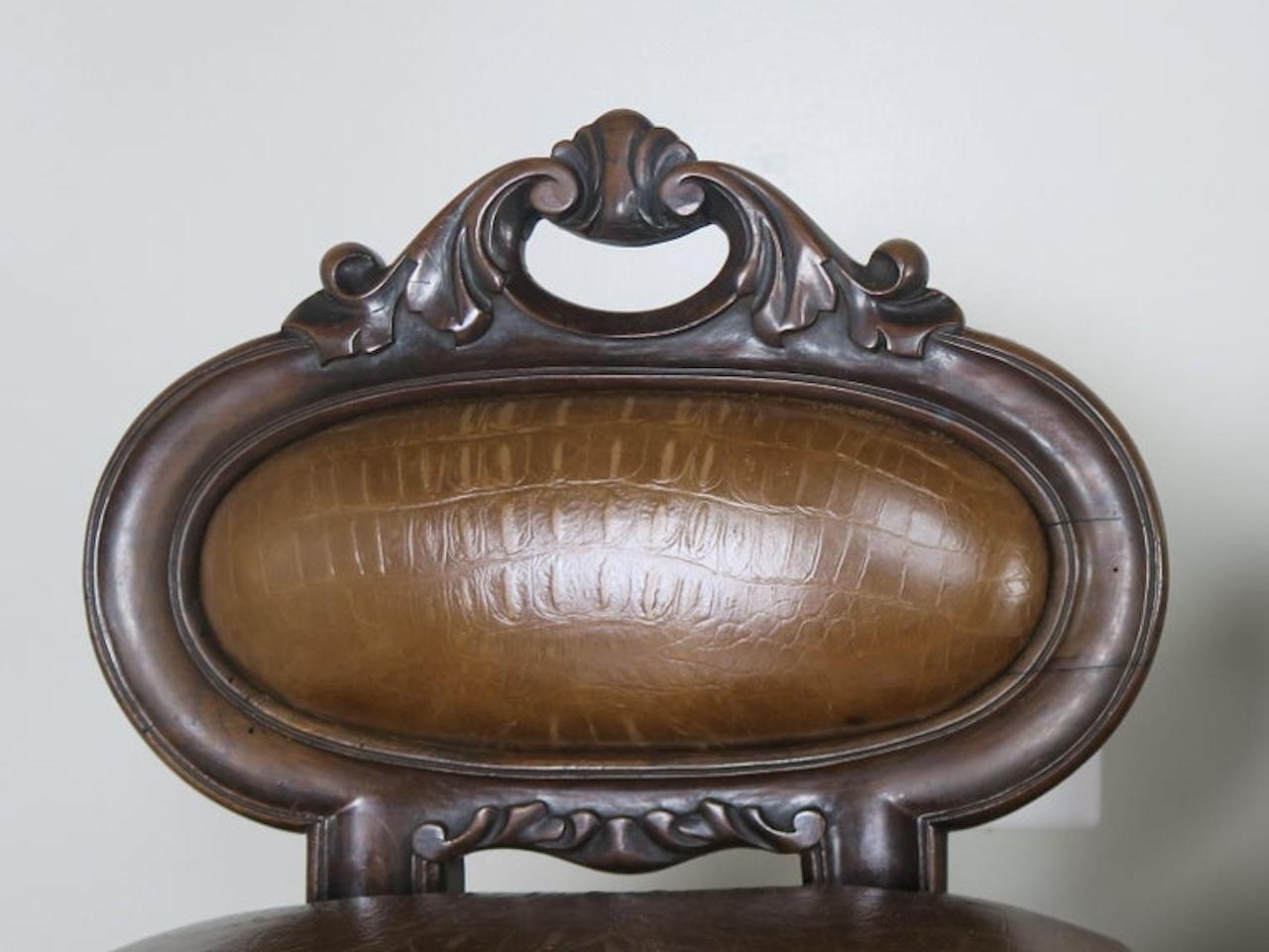 Regency Set of Four French Embossed Leather Stools, circa 1900 For Sale