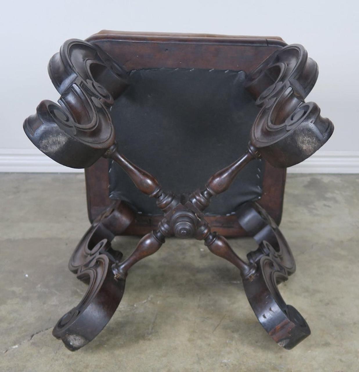 Set of Four French Embossed Leather Stools, circa 1900 In Distressed Condition For Sale In Los Angeles, CA
