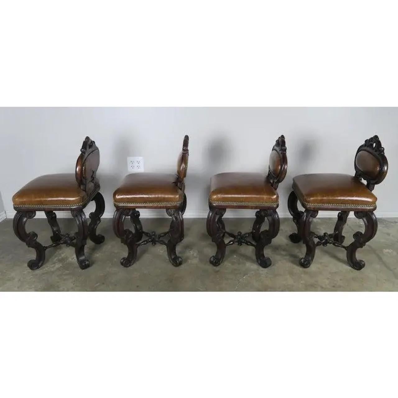 Set of Four French Embossed Leather Stools, circa 1900 For Sale 1