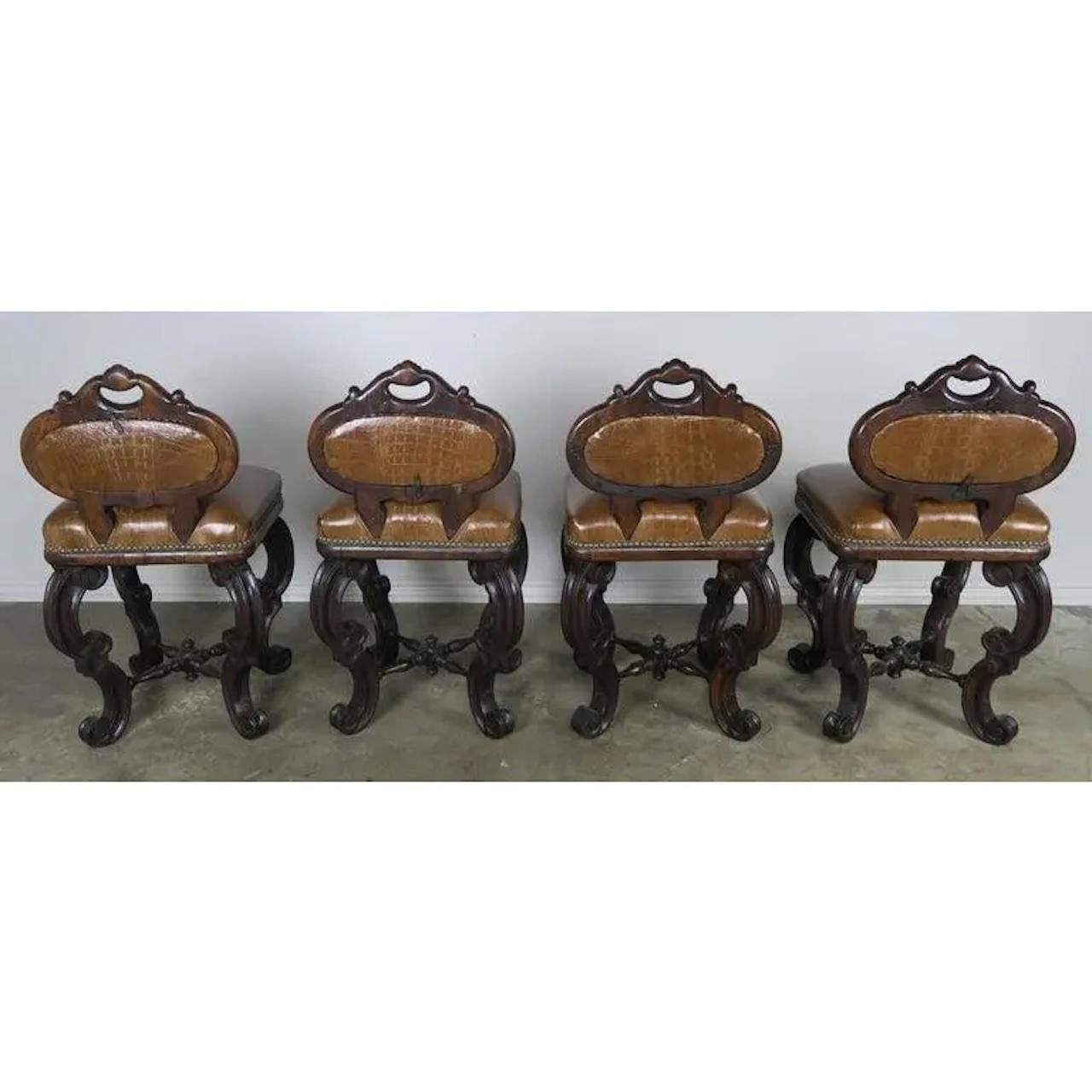 Set of Four French Embossed Leather Stools, circa 1900 For Sale 4