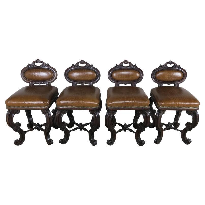 Set of Four French Embossed Leather Stools, circa 1900 For Sale