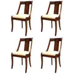 Antique Set of Four French Empire Style '19th Century' Mahogany Sleigh Back Side Chairs