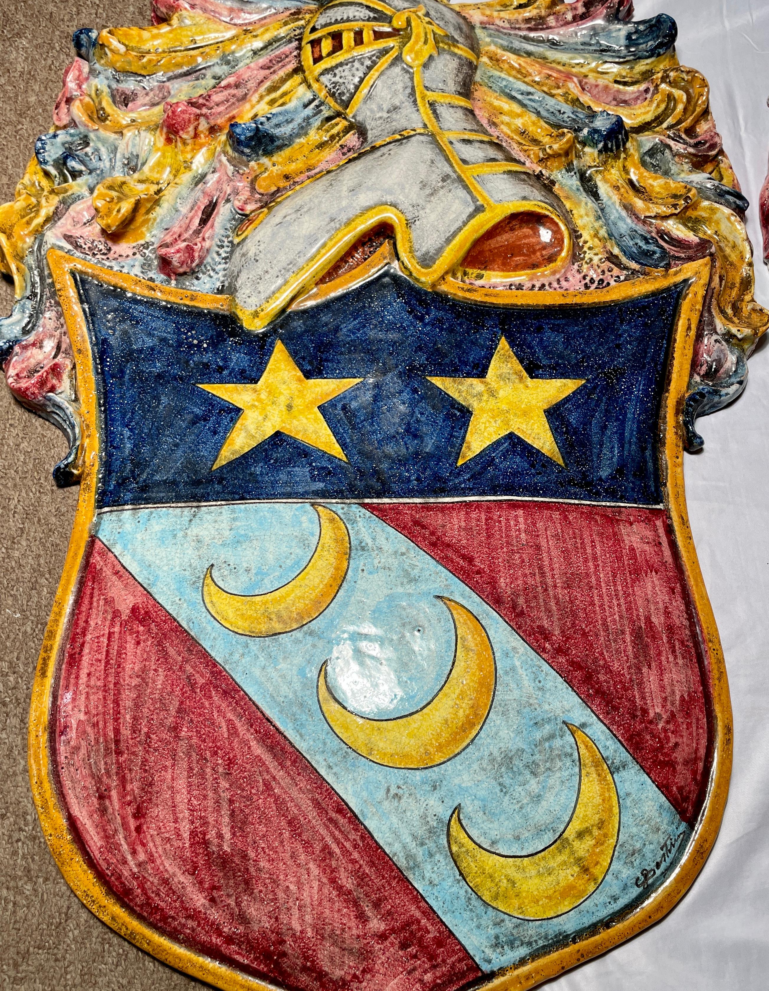 Set of Four French Faience Porcelain Colorful Coats of Arms Wall Panels For Sale 5