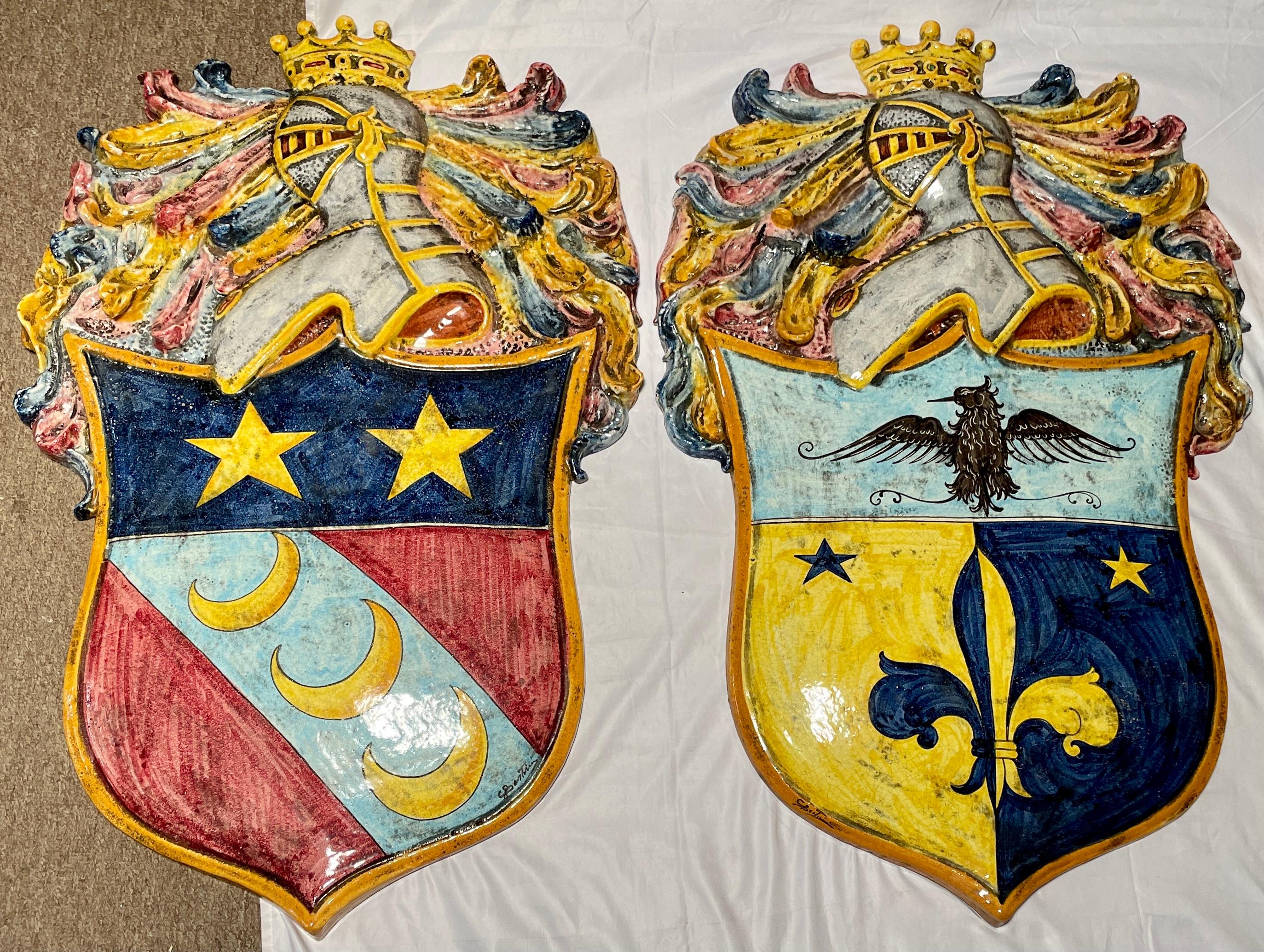 Set of Four French Faience Porcelain Colorful Coats of Arms Wall Panels For Sale 4