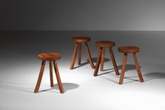 Set of four French folk art stools in the style of the Jean Touret Marolles work