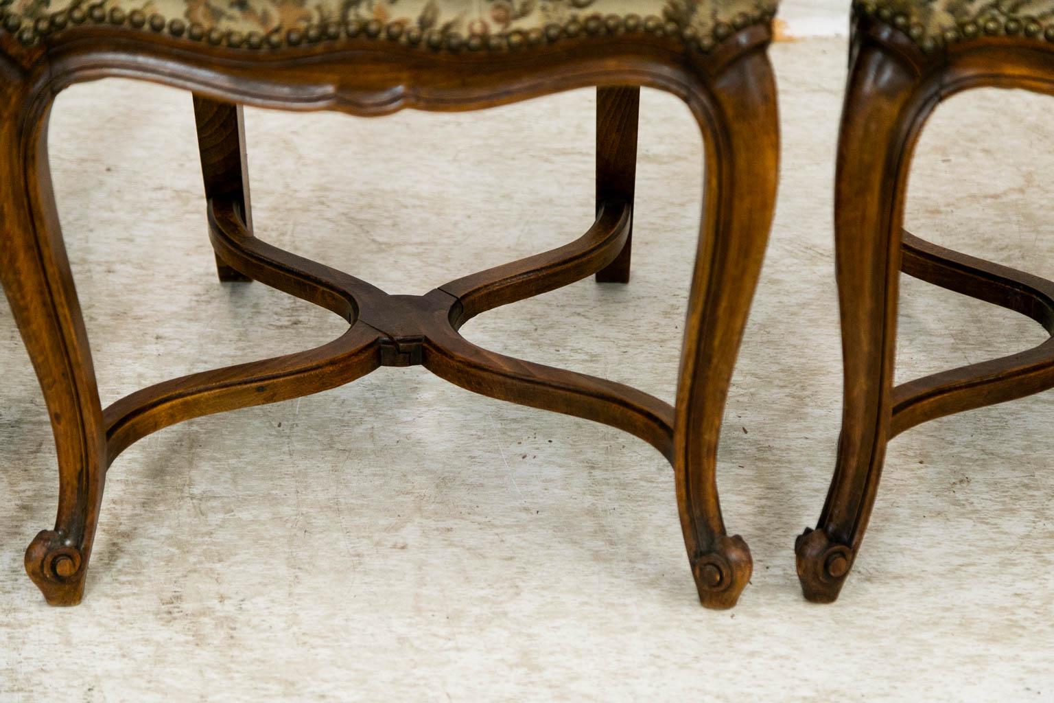 Fabric Set of Four French Fruitwood Chairs For Sale