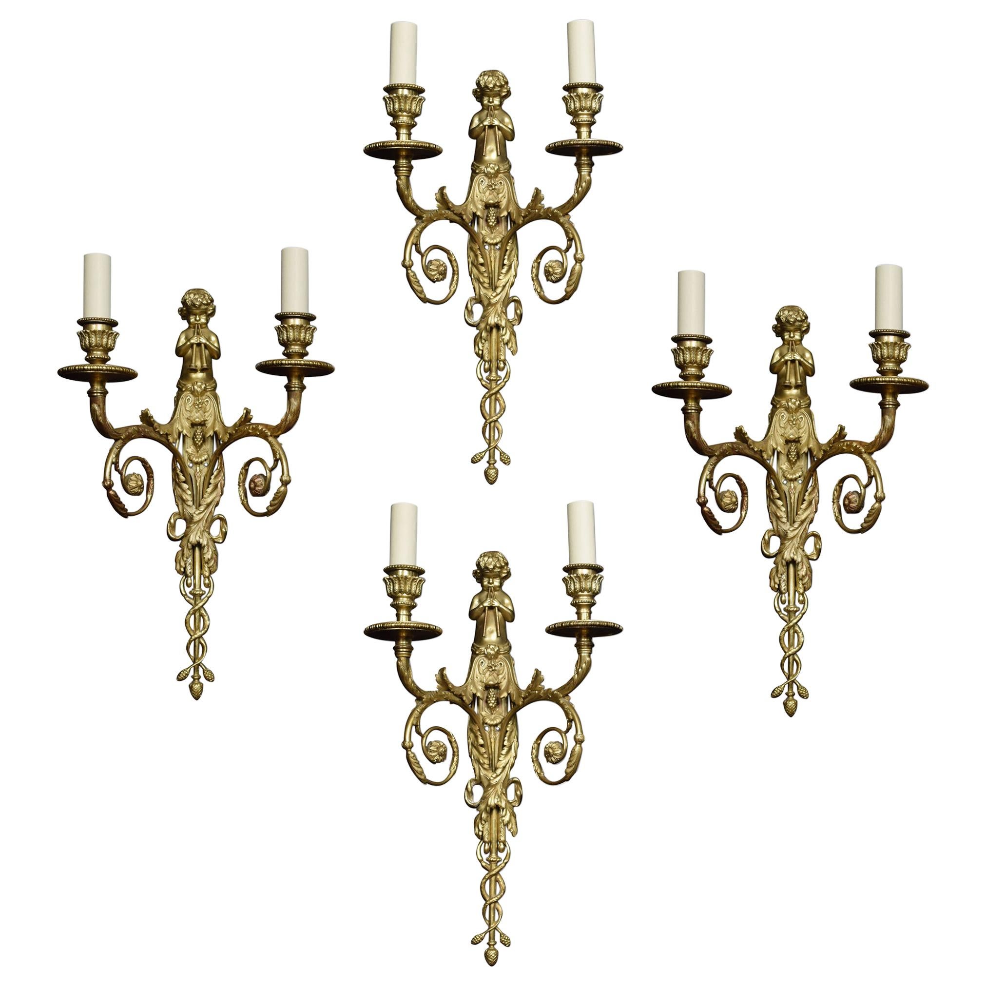 Set of Four French Gilded Bronze Wall Lights