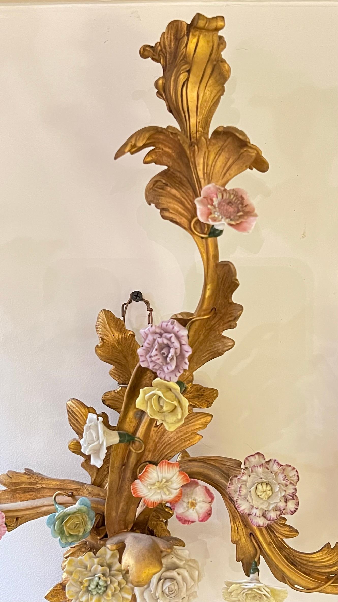 Set of Four French Gilt Bronze and Porcelain Sconces in Louis XV Style For Sale 12
