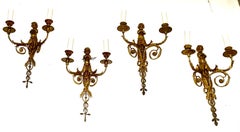 Set of Four French Gilt Bronze Dore Two Branch Cherub Wall Sconces