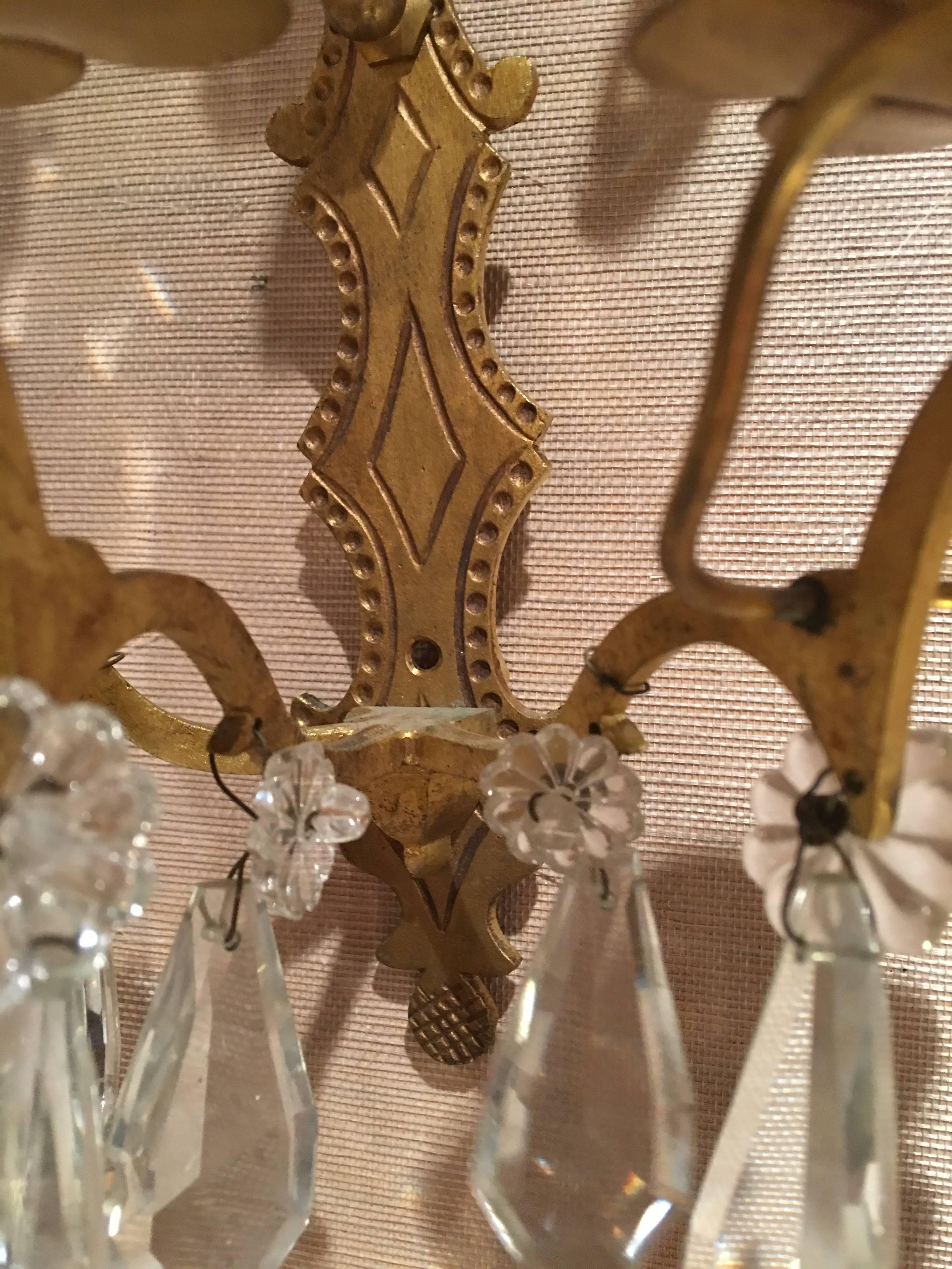 Set of Four French Gilt Metal and Crystal Sconces, 19th Century 2