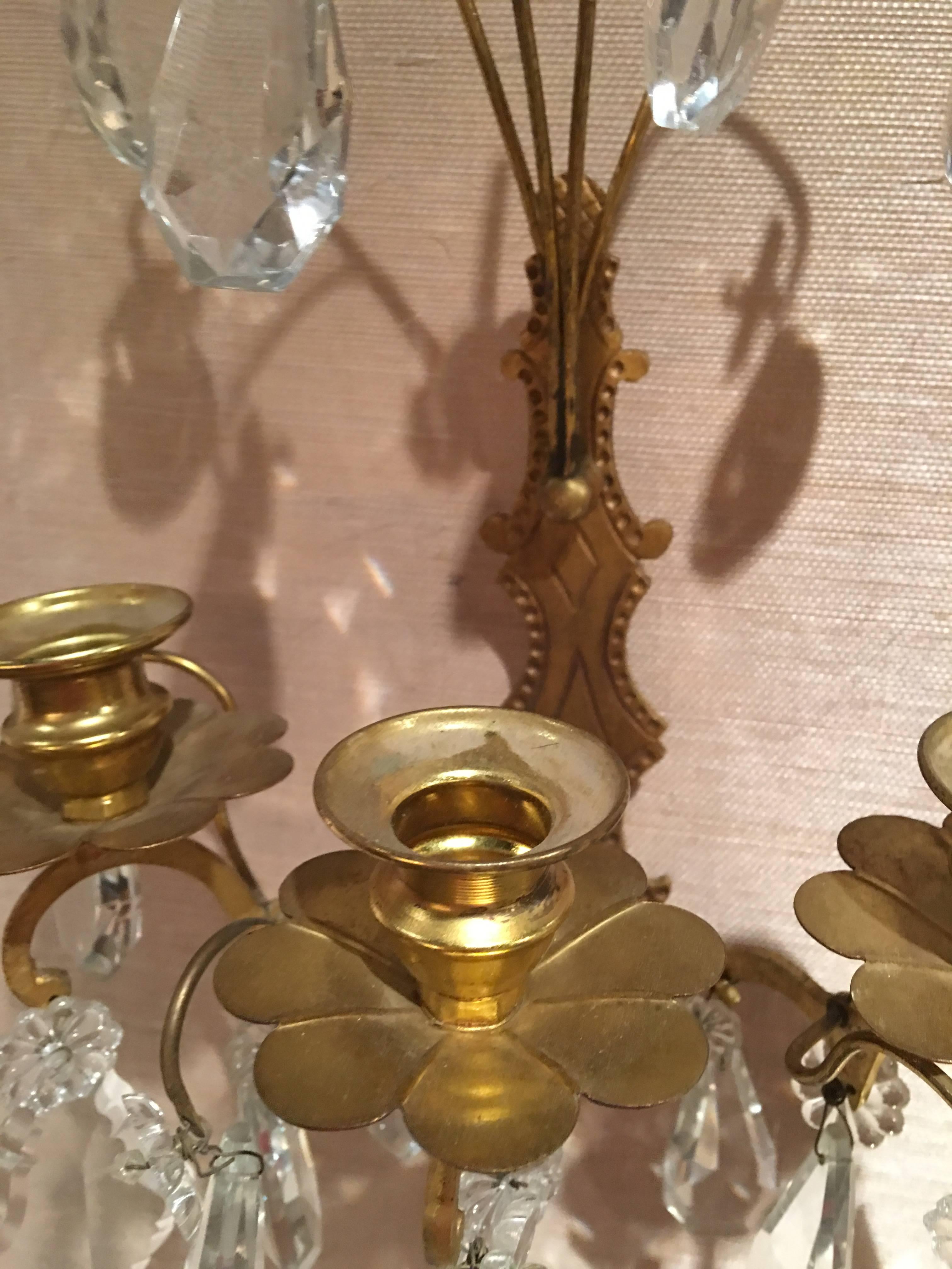 Set of Four French Gilt Metal and Crystal Sconces, 19th Century 3