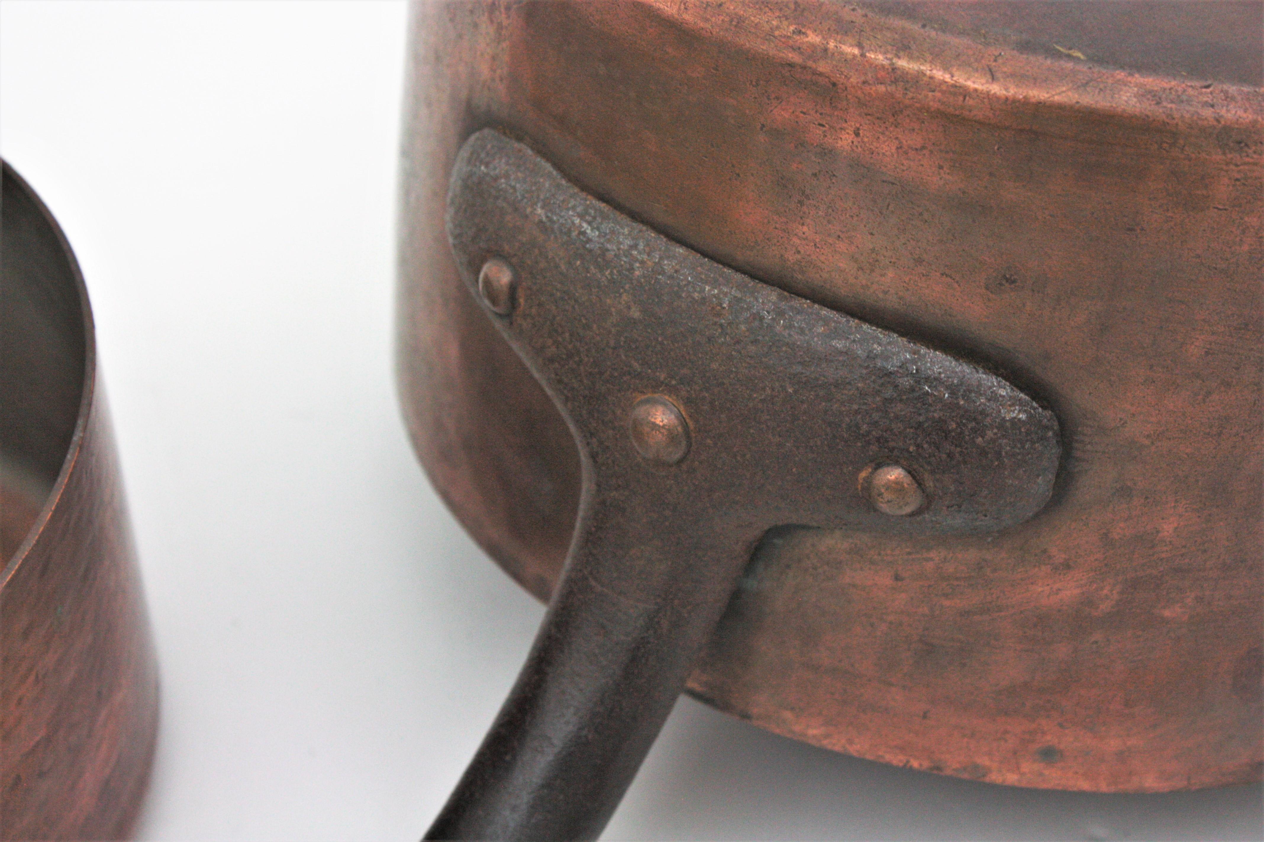 Set of Four French Copper Saucepans with Iron Handles, 1940s For Sale 7