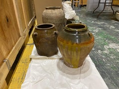 Set of Four French Green & Brown Glazed Terracotta Pots & Jars, 19th C