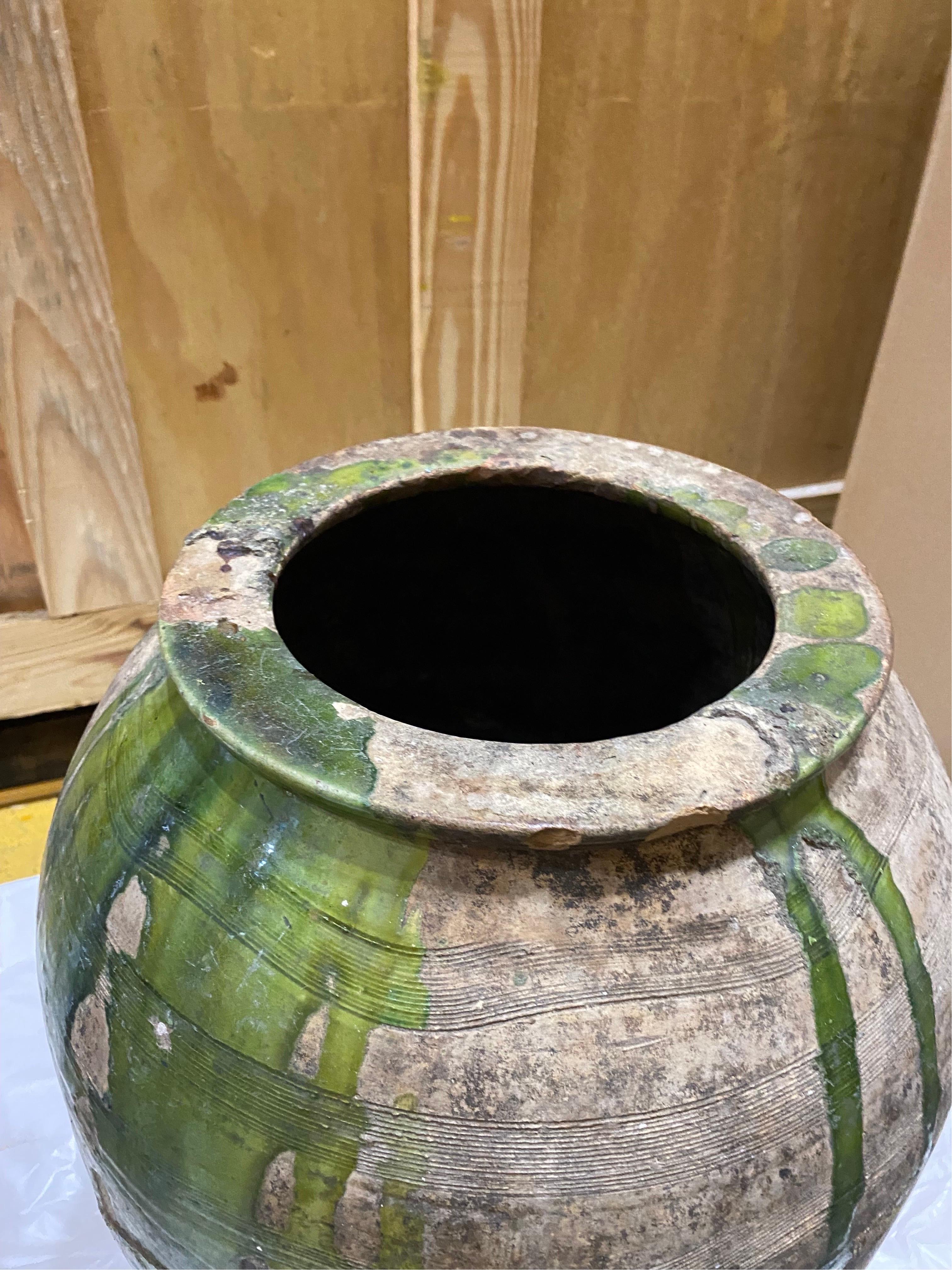 Set of Four French Green & Brown Glazed Terracotta Pots & Jars, 19th C For Sale 2