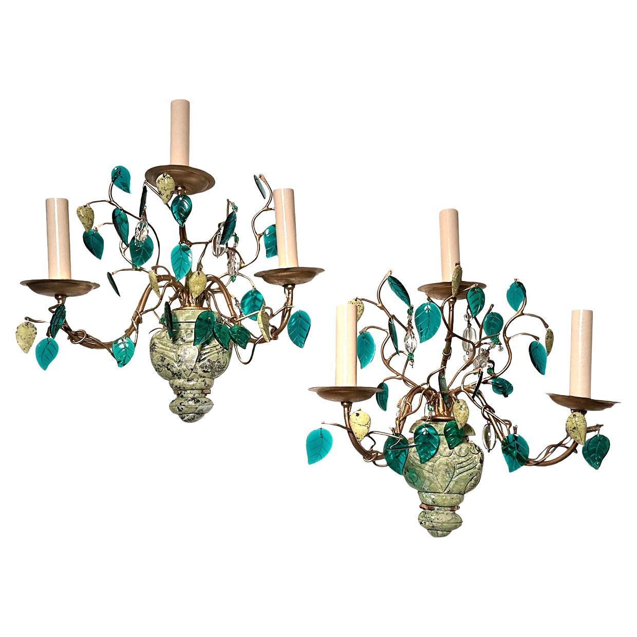 Set of Four French Green Sconces, Sold per Pair For Sale