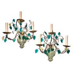 Vintage Set of Four French Green Sconces, Sold per Pair