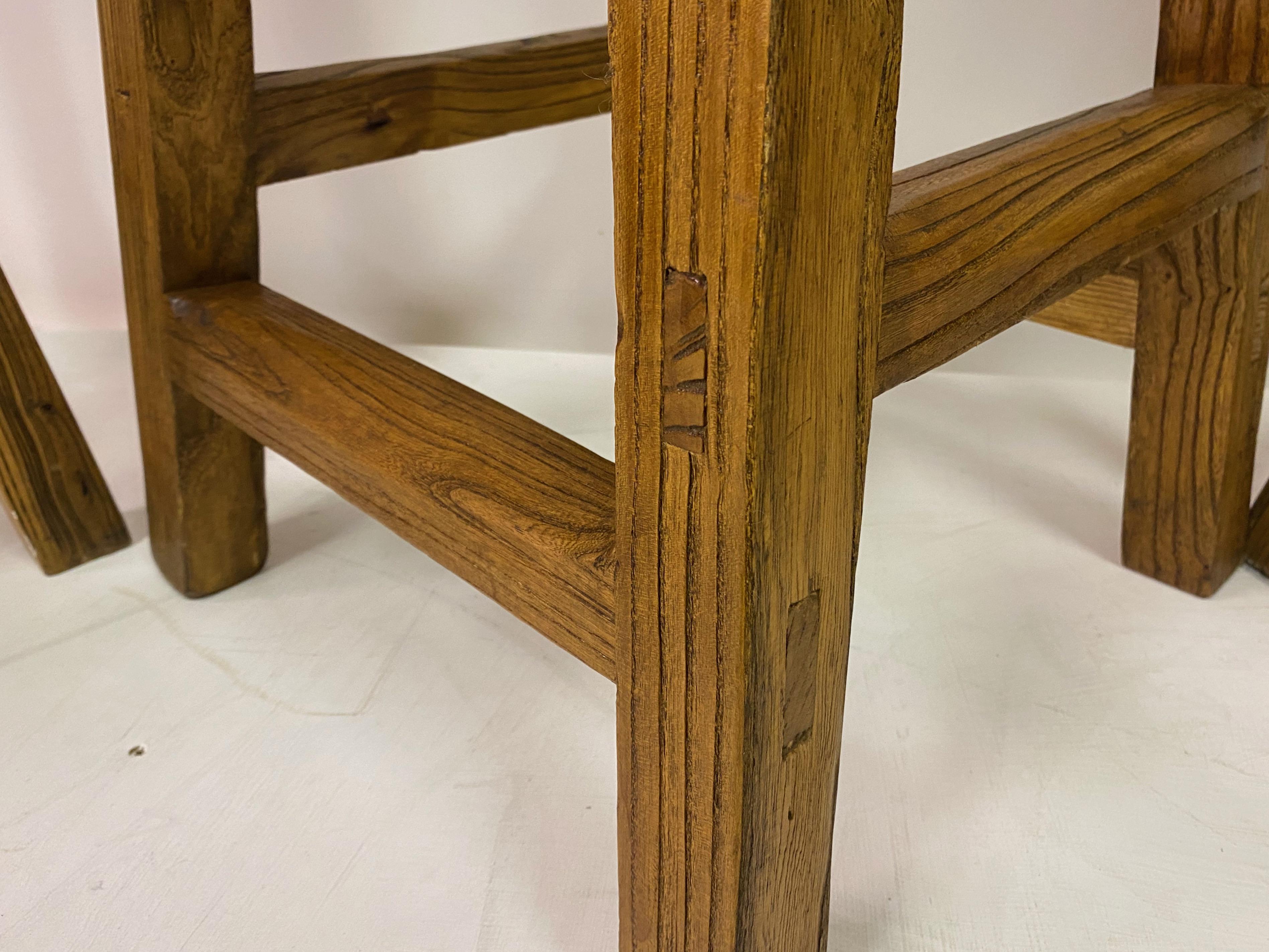 Set of Four French High Stools in Solid Elm For Sale 1