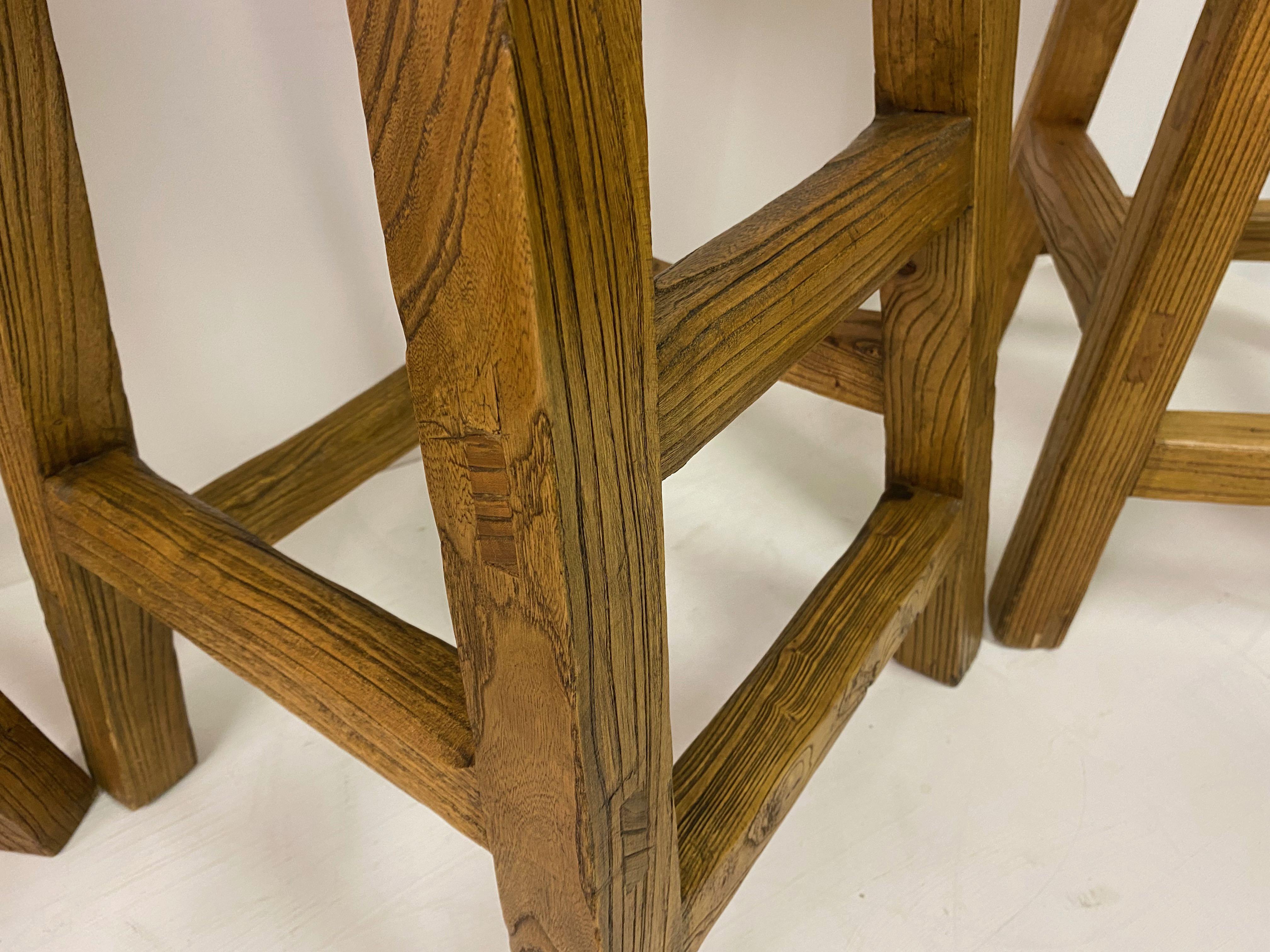 Set of Four French High Stools in Solid Elm For Sale 2